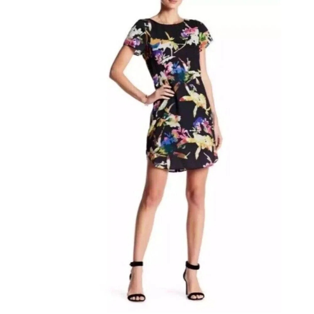 NWT Yumi Kim Elana Tropical Tantrum Floral Zipper Shift Black Dress Sz S (J11)